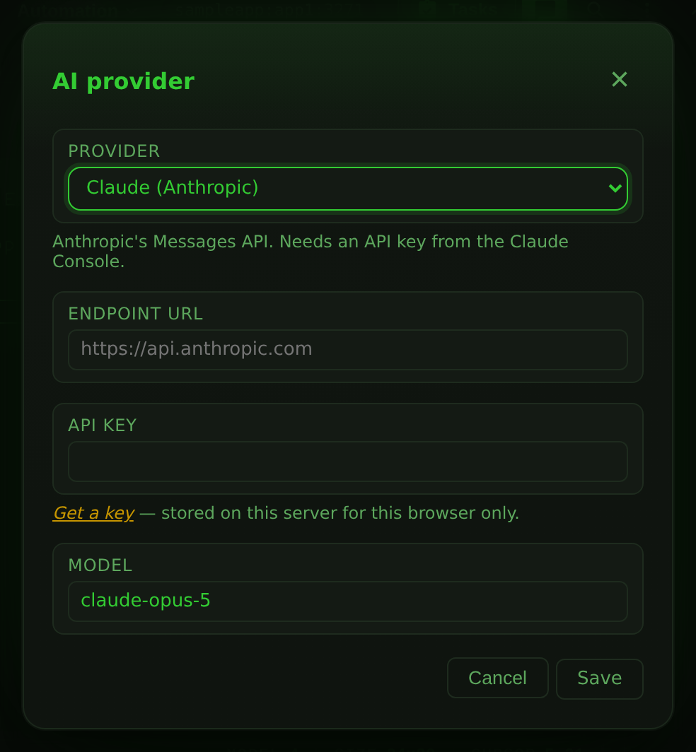 AI provider dialog